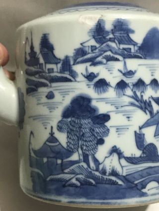 Antique Chinese Export Blue & White Canton Porcelain Teapot 19c No Lid 6