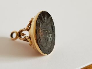 Antique Georgian Solid 18ct Gold Pendant Fob Seal Heraldic Chalcedony 11.  2 Grams