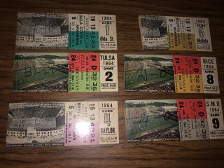 6 1964 National Championship Arkansas Razorbacks Vintage Football Ticket Stubs
