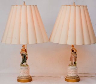 Vintage French Bisque Porcelain Figural Lamps Xlent
