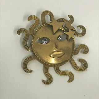 VINTAGE JOSEFF OF HOLLYWOOD SUN FACE PIN STARS CRYSTALS LARGE 2