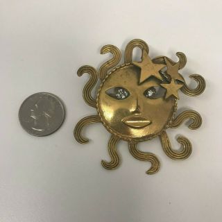 VINTAGE JOSEFF OF HOLLYWOOD SUN FACE PIN STARS CRYSTALS LARGE 3