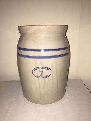 Vintage Marshall Pottery 2 Gallon Stoneware Crock Butter Churn And Lid