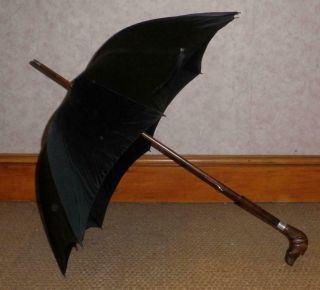 Vintage Swaine,  Adeney & Brigg Gents Walking Umbrella With Dogs Head Handle 5
