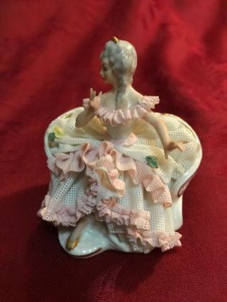 Dresden Sandizell Porcelain Lace Figurine Seated Lady In Pink