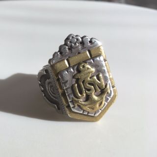 Mexican Biker Ring - Mexico - Crown,  Usn - Navy - Vintage - Collector