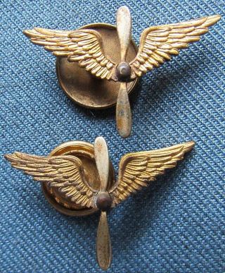 Pre - Wwii Us Army Air Corps Officer Branch Insignia Set,  Both With Screw Posts