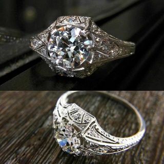 1837s Victorian Edwardian Vintage Art Deco Ring 4.  56 Ct Diamond 14k White Gold