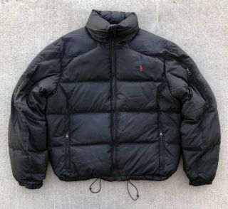 Vintage Polo Ralph Lauren Quilted Down Puffer Black Jacket Size Xl