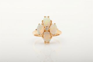 Vintage 1950s 3ct Natural Opal Diamond 14k Yellow Gold Cocktail Ring