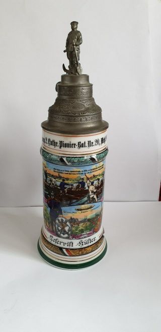 Antique German Ww1 Military Regimental Porcelain Lided Beer Stein Mug1