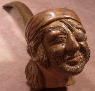 Vintage St Claude Genod Carved Briar Wood Pipe Of A Pirate Or Buccaneer