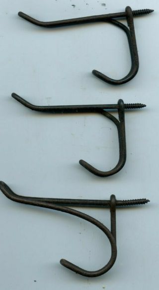 3 Antique Vintage Metal Twisted Wire Screw - In Hat Coat Hooks