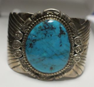 Sterling Silver Vintage Navajo L Begay Large Turquoise Cuff Bracelet 127lrp04/es