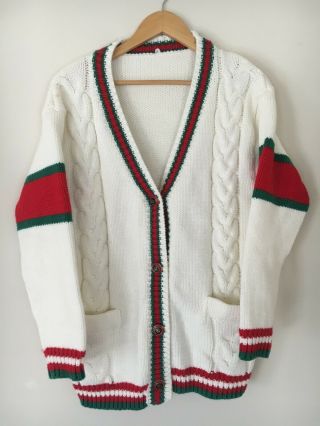 Rare Vtg 70s 80s Gucci Thick Cable Knit Wool Cardigan Sweater
