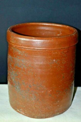 Vintage Antique Copper Glazed Stoneware Crock Unmarked Early 1900 