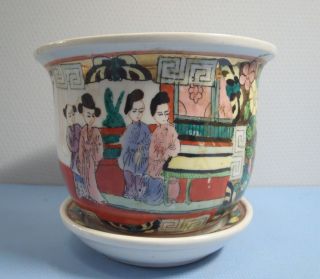 Vintage Porcelain Planter Hand Painted " Chinoiserie " Circa Mid 1900s U
