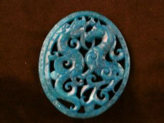 Unusual Chinese Blue Jade Dragon/horse 2faces Plaque Pendant Z113