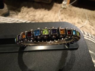 Don Lucas Sterling Silver Bangle Bracelet With Clear Colored Semi - precious Stone 3