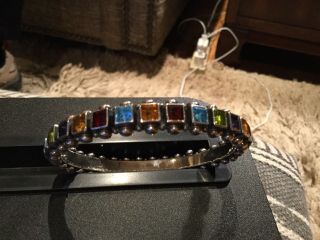 Don Lucas Sterling Silver Bangle Bracelet With Clear Colored Semi - precious Stone 4