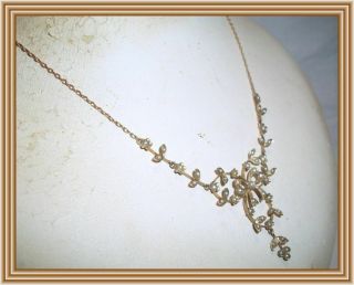 ANTIQUE 1900s - 9ct YG - RIBBON BOW MOTIF SEED PEARL LAVALIER STYLE NECKLACE NR 3