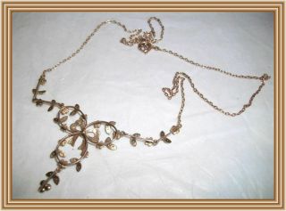 ANTIQUE 1900s - 9ct YG - RIBBON BOW MOTIF SEED PEARL LAVALIER STYLE NECKLACE NR 6