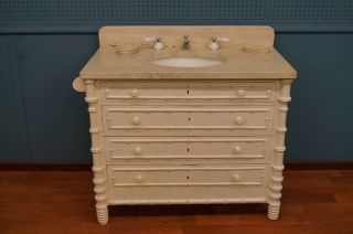 Travertine Sink With Antique Cabinet Custom Made Jack And Jill 2 Available - 1