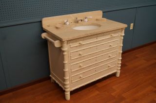 Travertine Sink with Antique Cabinet Custom Made Jack and Jill 2 Available - 1 2