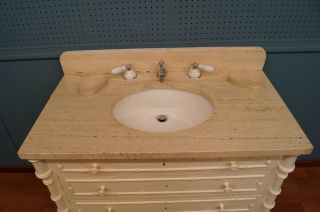 Travertine Sink with Antique Cabinet Custom Made Jack and Jill 2 Available - 1 3