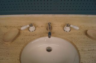 Travertine Sink with Antique Cabinet Custom Made Jack and Jill 2 Available - 1 4