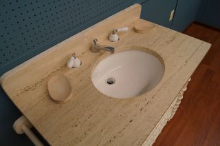 Travertine Sink with Antique Cabinet Custom Made Jack and Jill 2 Available - 1 5