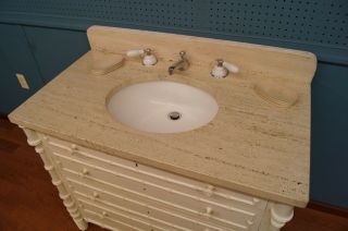 Travertine Sink with Antique Cabinet Custom Made Jack and Jill 2 Available - 1 6