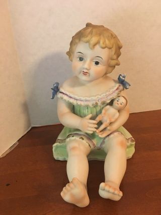 Vintage Large 11” Tall Piano Baby Holding Doll