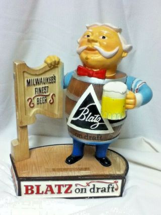 Blatz Beer Sign 1963 Metal Statue Tavern Keeper Barrel Guy Vintage Keg Man Old