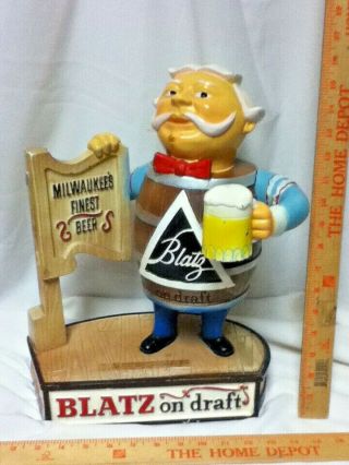 Blatz beer sign 1963 metal statue tavern keeper barrel guy vintage keg man old 2
