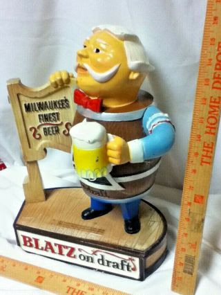 Blatz beer sign 1963 metal statue tavern keeper barrel guy vintage keg man old 3