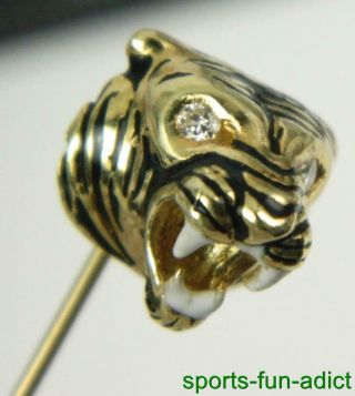 Vintage Roaring Lion Diamond Enamel 14k & 10k Yellow Gold 2 5/8 " Hat Stick Pin