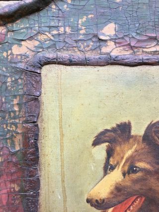 Vintage Antique Collie Dog Oil Painting Portrait Lassie Primitive Folk Art 30’s 7