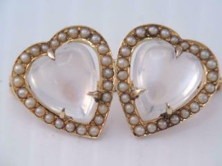 Antique Art Nouveau Solid 14k Gold Moonstone & Seed Pearl Heart Pin Thiery & Co