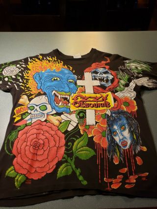 Vintage 1992 Ozzy Osbourne Tattoo Print Black T Shirt Size Lg Rare
