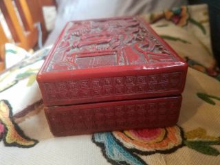 1800 ' s Chinese Export Carved Cinnabar Black Lacquer Jewelry Box 5.  75 