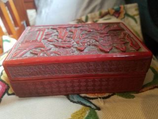 1800 ' s Chinese Export Carved Cinnabar Black Lacquer Jewelry Box 5.  75 