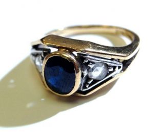 Antique 18k Gold And Platinum Natural Sapphire And Rose Cut Diamond Ring 6.  5