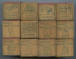 18 - 1900s CHILDREN’S BOXED SET OF WOOD SAFETY BLOCKS - ETHNIC PEOPLE,  ALPHABET, 3
