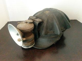 Vintage Antique Coal Miners Helmet Turtle Shell Leather Coal Mining Hat / Helmet