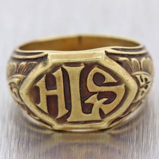 1925 Antique Art Deco Solid 14k Yellow Gold Hls Initials Signet Band Ring D8