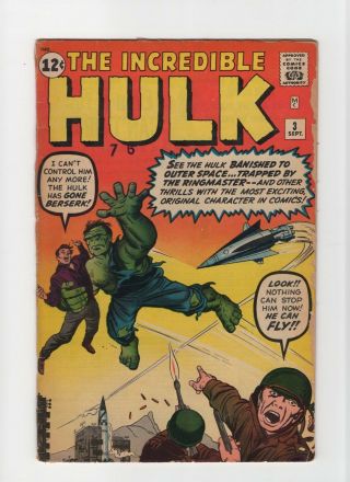 Incredible Hulk 3 Vintage Marvel Comic Key Early Silver Age 1st Ringmaster