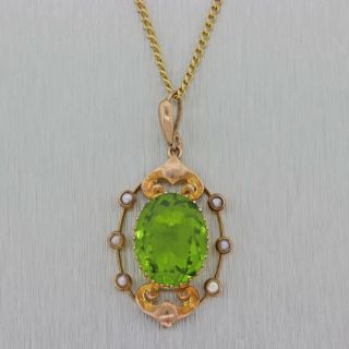 1880 ' s Antique Victorian 10k Yellow Gold Synthetic Peridot Necklace 2