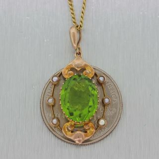 1880 ' s Antique Victorian 10k Yellow Gold Synthetic Peridot Necklace 5