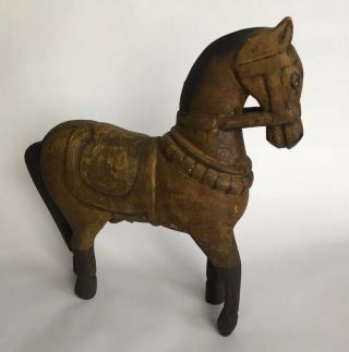 Vintage Handmade Solid Wood Stallion Horse Yellow Black 11x11 "
